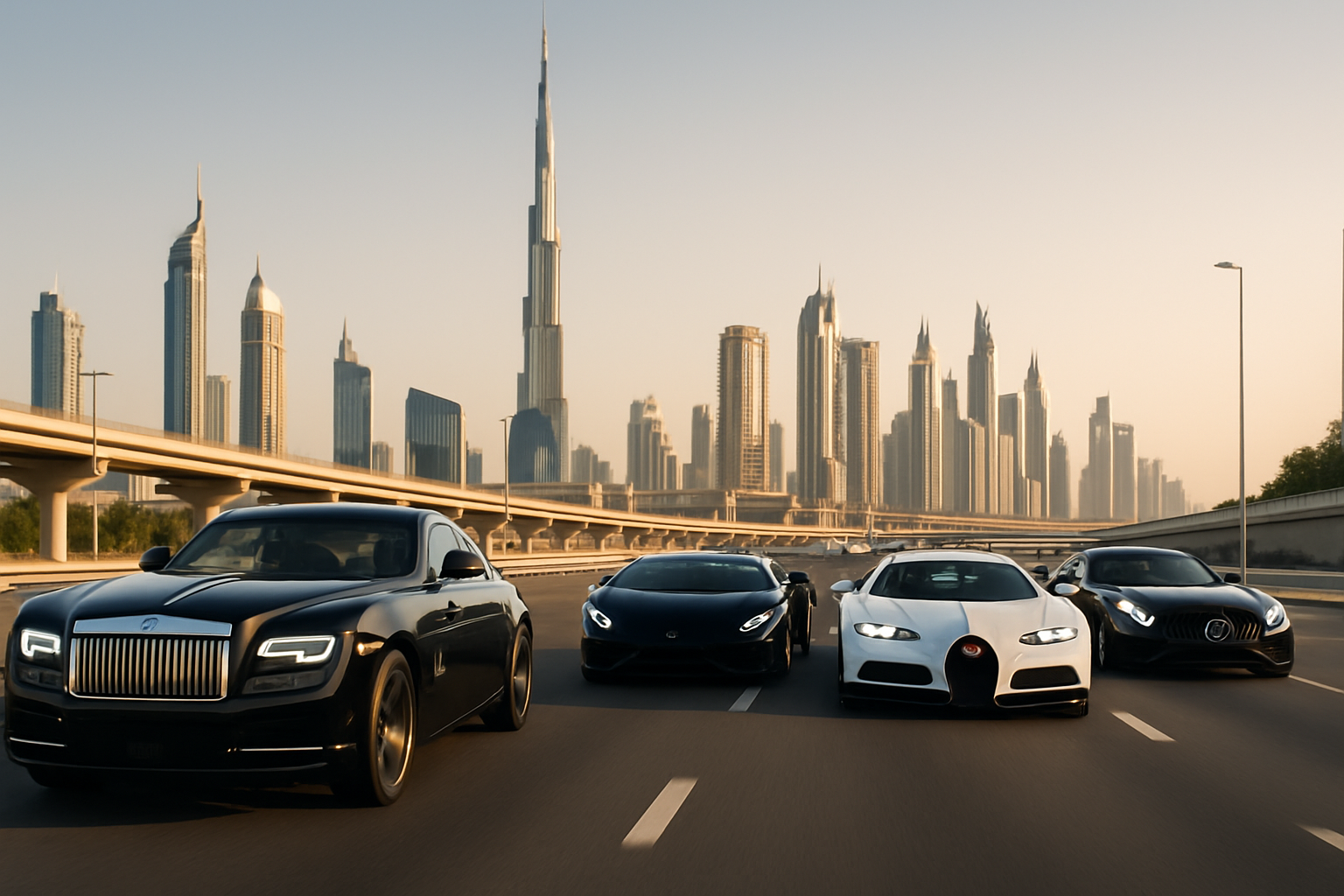 Luxury vehicles on Dubai highway